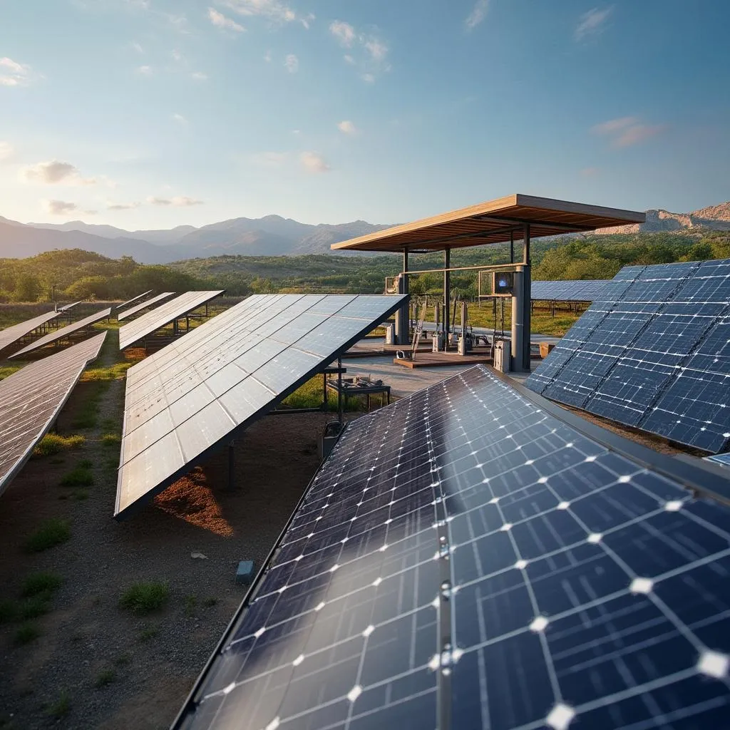 Paneles solares sobre techo de estación